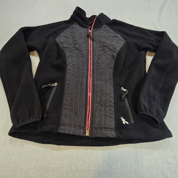 Harley-Davidson Black Fleece Jacket Pink Zipper Breast Cancer Size L